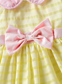 Baby Girl 2pcs/Set Summer Fashion Bowknot Decorated Dress And Headband - Yellow - View 7