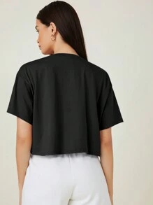 SHEIN BASICS 圆领休闲落肩纯色短款 T 恤