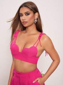 Vera Edvards Designer Women's Summer Solid Color Crop Top Heart Shaped Camisole Top, Holiday, Love Valentine's Day, Spring, Festival - Hot Pink - View 7