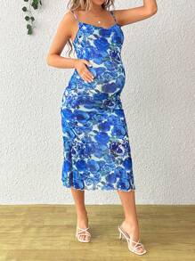 SHEIN Vestido de embarazo para revelación del sexo del bebé, vestido de Body ceñido sin mangas midi para baby shower - Celeste - Ver 3