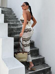 RueChic Completo donna composto da top a collo alto lavorato a maglia e gonna, per vacanza al mare in estate