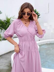 Mulvari Women'S Pleated V-Neck Dress - Dusty Pink - View 5