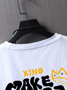 Manfinity LEGND 男款寬鬆落肩t卹,夏季標語印花 - 白色 - 查看 5