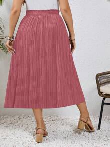 SHEIN Frenchy Plus Size High-Waisted Slit Summer Vacation Skirt - Rose Red - View 3