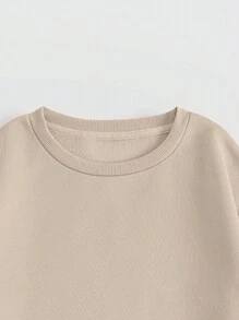 INAWLY Women's Solid Color Round Neck Pullover Long Sleeve Top And Drawstring Pants 2pcs/Set - Apricot - View 3