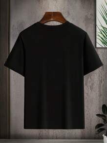 Manfinity Dauomo Nam Kích thước lớn Mùa hè Ngắn tay In Vòng cổ Giải trí Áo thun Với Retro Ruy băng In Khẩu hiệu - màu đen - Xem 2