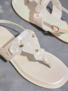 SHUZIA Women's Fashionable & Elegant Geometric Acrylic Decor Flat Sandals