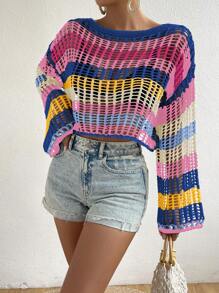 SHEIN Essnce Summer Beach Colorful Hollow Out Cover Up - Multicolor - View 4