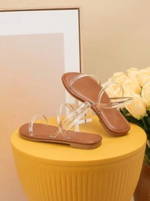 時尚男女裝親子透明平底拖鞋,夏季度假的完美選擇