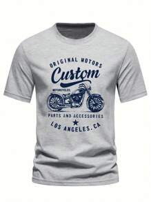 Men's Motorcycle & Letter Print Short Sleeve T-Shirt - Grey - View 4