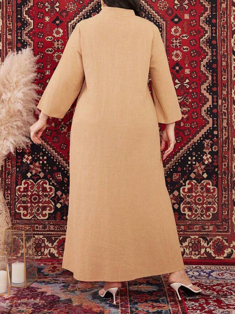 Plus Size Solid Color Single Button Arabic Clothing