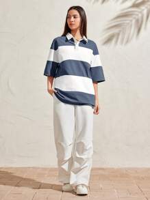 Manfinity Unisex 1 Pieza Polo Casual De Punto Con Rayas De Bloque De Color