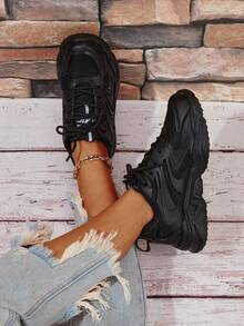 Black Fashionable Ladies' Running Chunky Shoes For Sports & Daily Wear - Black - View 5