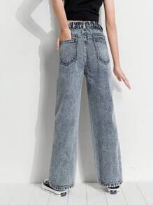 SHEIN 女孩高腰直筒牛仔褲 - 淺色水洗藍 - 查看 2