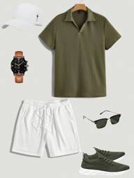 Manfinity RelaxMax Men's Turn-Down Collar Short Sleeve T-Shirt Set