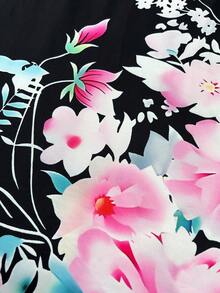 Women's V-Neck Vintage Floral Print Casual Vacation Dress, Spring/Summer - Black - View 5