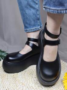 女士黑色瑪莉珍鞋,厚底,復古平台蘿莉塔鞋 - 黑色 - 查看 6
