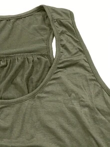 Plus Size Women's Casual Sleeveless Solid Color Tank Top - Army Green - View 3