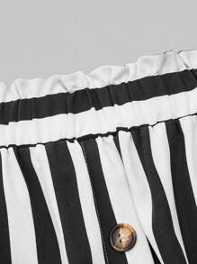 SHEIN LUNE Women's Plus Size Fashionable Striped Patchwork A-Line Skirt - Black and White - View 7