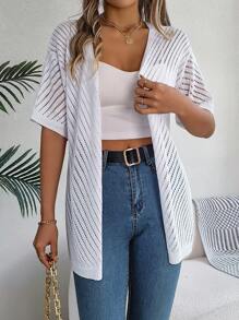 Spring/Summer Casual Hollow Out Knit Cardigan Sun Protection Clothing - White - View 4