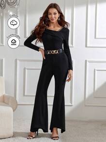 Modelyn Women's Asymmetrical Neckline Flared Jumpsuit