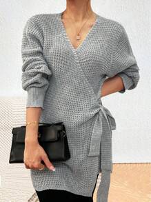 Elenzga Plus Size Women's Fashionable Solid Color Long Sleeve Knitted Cardigan Fall Winter Cloth For Women Autumn - Grey - View 3