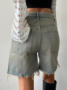 DAZY Women's Denim Shorts With Frayed Hem And Pockets