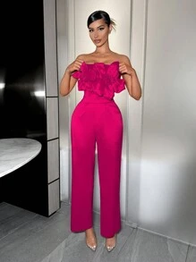 SHEIN SXY Của phụ nữ Mùa Xuân Gợi cảm Trang phục câu lạc bộ Hoa hồng In Hoa Dài Áo liền quần Cho Ngày Lễ Tình Nhân - Màu Hồng Tươi - Xem 1