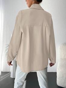 EURMUSE Camisa Abotonada Con Diamantes De Imitación Y Mangas Caídas - Beis - Ver 2