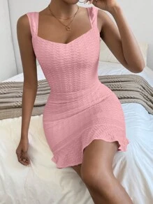 Firerie Women's Summer Solid Color Texture Bodycon Dress - Pink - View 6
