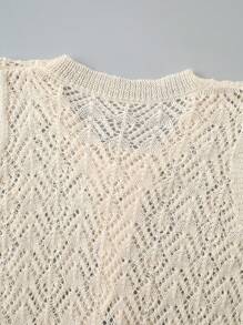 少女夏季時尚長款無袖開衫毛衣，適用於度假 - 杏色 - 查看 4