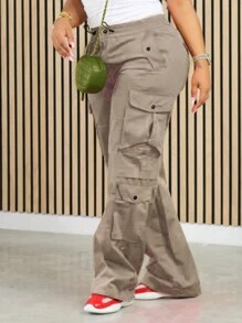 Women's Solid Color Everyday Cargo Pants Elegant Spring - Khaki - View 5