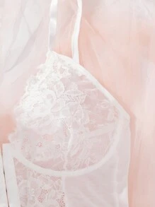 Snug Zone Conjunto de lencería sexy de encaje y parches para mujer, lencería nupcial para salir - Blanco - Ver 4