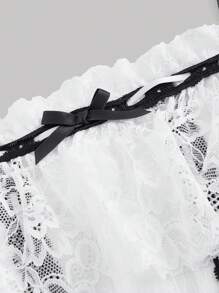SHEIN MOD Black And White Color Block Floral Lace Cami Top With Tie Shoulder Straps - Black and White - View 3