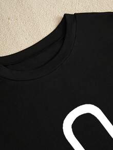 SHEIN Slayr 大尺碼常規肩部字母印花休閒短袖t恤,夏季 - 黑色 - 查看 6