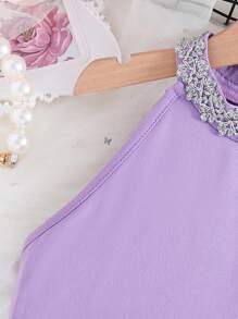 Sparklyn Tween Girls' Ombre Mesh Splice Halter Neck Princess Dress, Summer Pastel Dress - Mauve Purple - View 6