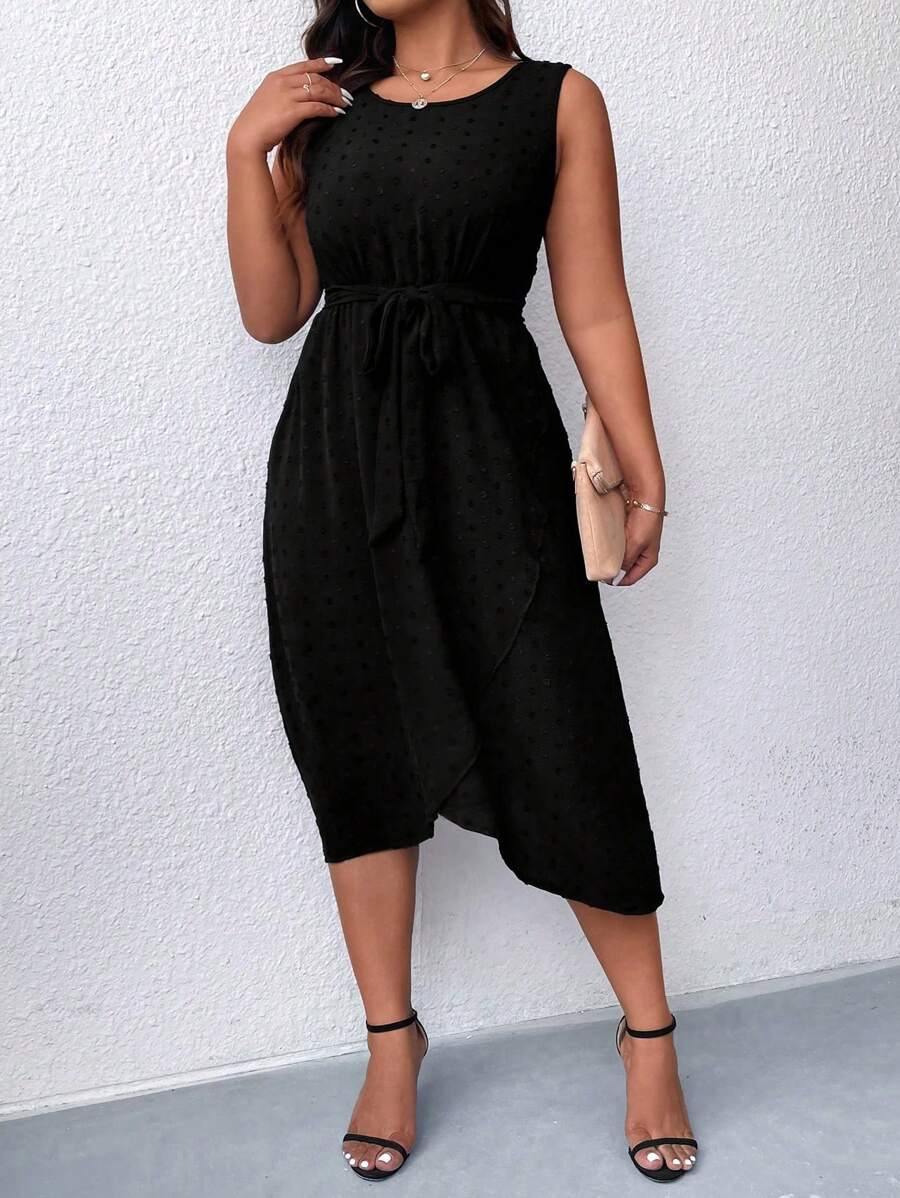 SHEIN Clasi Kích thước lớn Chấm bi In Sheath Váy ba lỗ - màu đen - Xem 1
