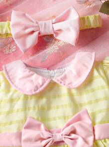 Baby Girl 2pcs/Set Summer Fashion Bowknot Decorated Dress And Headband - Yellow - View 6