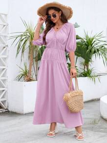 Mulvari Women'S Pleated V-Neck Dress - Dusty Pink - View 8