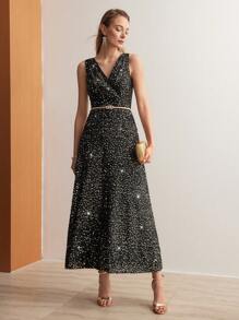 MOTF PREMIUM 女士v領亮片連衣裙 - 黑色 - 查看 5