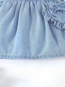 Váy denim mềm mại cho bé gái có túi hình trái tim được giặt bằng nước, tay áo bong bóng và khuy - Rửa trung bình - Xem 6