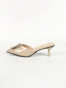 Pointed Toe High Heels With Half Rims - Khaki - View 4