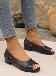 Giày sandal hở mũi đế bệt đế dày thời trang thu/đông cho nữ, phù hợp mặc thường ngày/ngoài trời - màu đen - Xem 2
