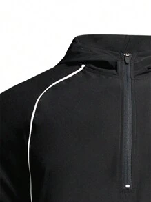 Manfinity Sport Corelite Boyfriend Style Men's Spring And Autumn Hooded Sweatshirt With Zipper And Half Placket, Letter Print, Long Sleeves, Sports Style Hoodie Boyfriend Style Men Sweatshirt