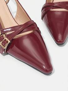 CUCCOO BIZCHIC Women's Black Fashion Pointed Toe Chunky Mid Heel Shoes Vacation Shoes Summer Elegant Basics Business Casual Business Chic BURGUNDY Heels Spring Shoes Spring Break Easter - Burgundy - View 5