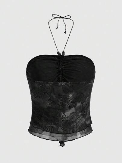 Hippie Summer Casual Pleated Neckline Halter Top