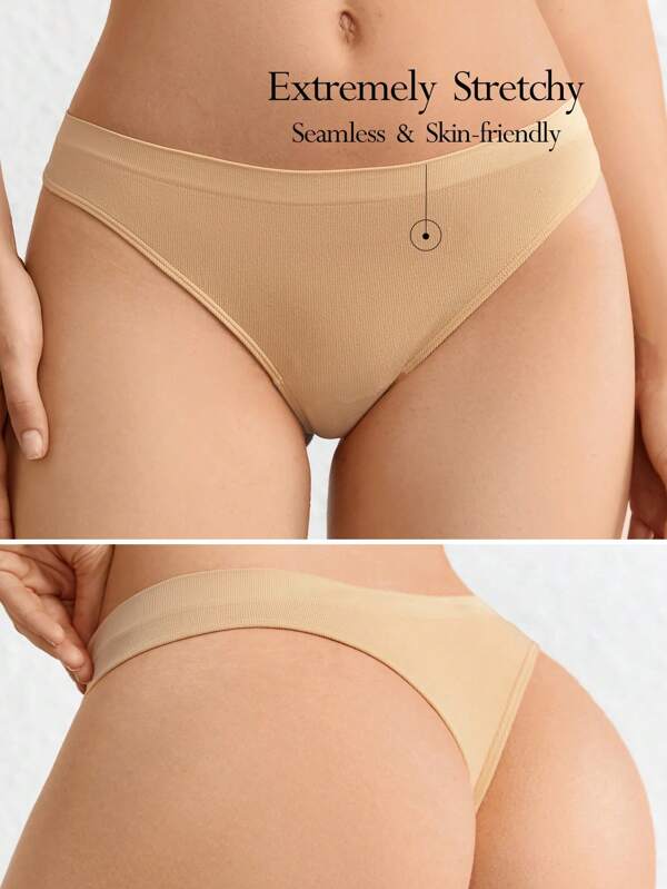 Ocili Ocili Leisure Extremely Stretchy Seamless & Skin-Friendly Mid-Rise String Comfortable Solid Sexy Thong-Nude