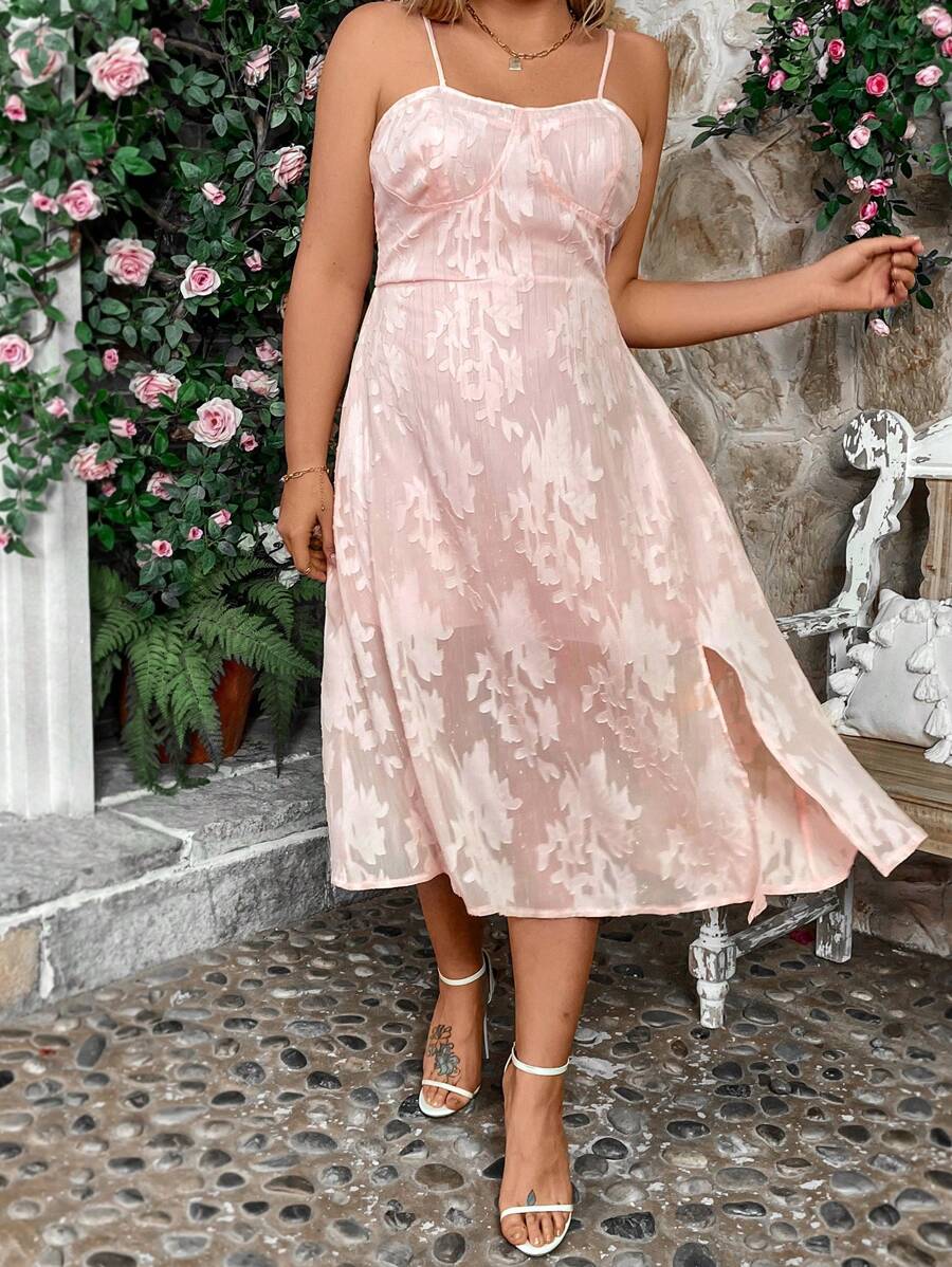 SHEIN Clasi Vestido con tirantes estampado de moda en talla grande - Rosa - Ver 1