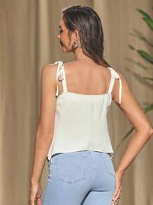 KES Designer Women's Summer Plant Embroidery, Asymmetric Hem, Tie Back Cami Top, Holiday, Vacation