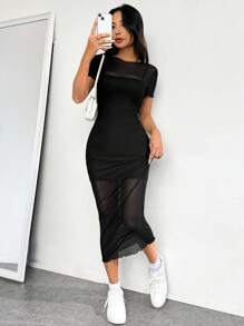 SHEIN EZwear Mesh Bodycon Mini Dress - Black - View 4